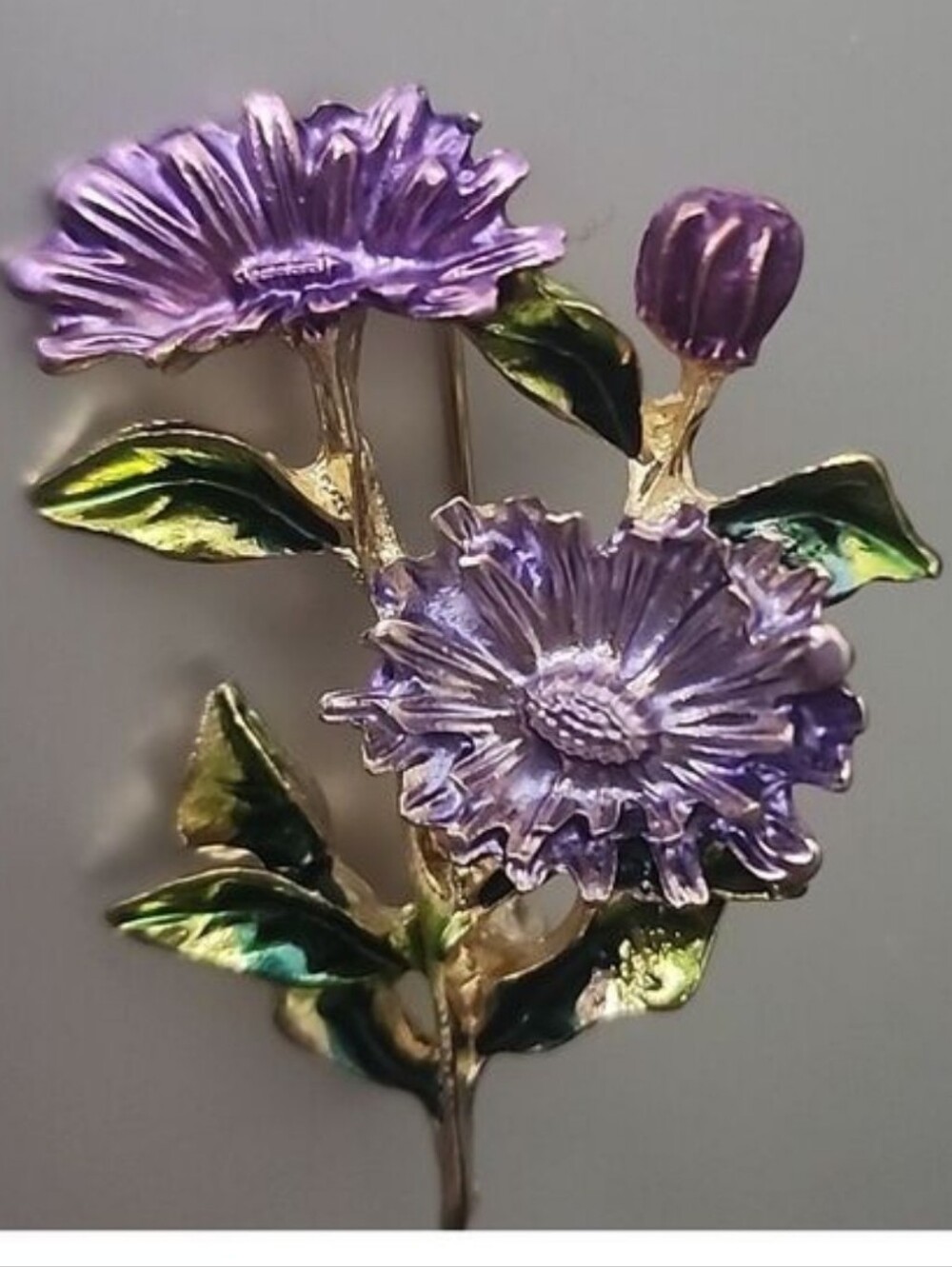 Blooming Flower Brooch Purple Enamel BRR